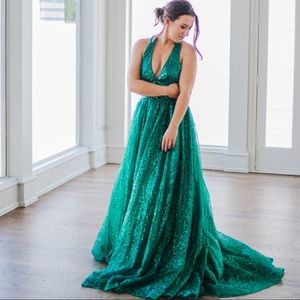 A&N Luxe Saina Glitter Gown- Emerald